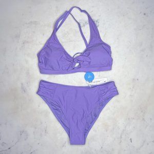 NWT Cupshe Katherine Purple Hollow Out Lace Up Ruched Bikini, Size XL